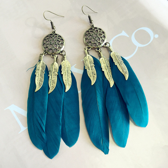 Boho/Ethnic Dreamcatcher Feather Drop Earrings - Picture 1 of 4